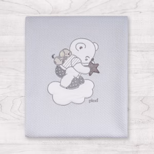 Copertina Mezzopeso Mambo ricamata per culla cm 92 x 72 - Grigio