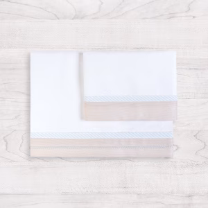Set 3 pz lenzuolino per culla e carrozzina Bianco Stripe Azzurro - Lenzuolo sopra cm 90 x 120 + Coprimaterasso angolato cm 48 x 84 + Federa cm 35 x 40