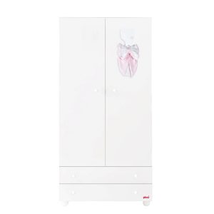 Armadio Bianco con cassetto, pomoli bianchi e decoro Dream