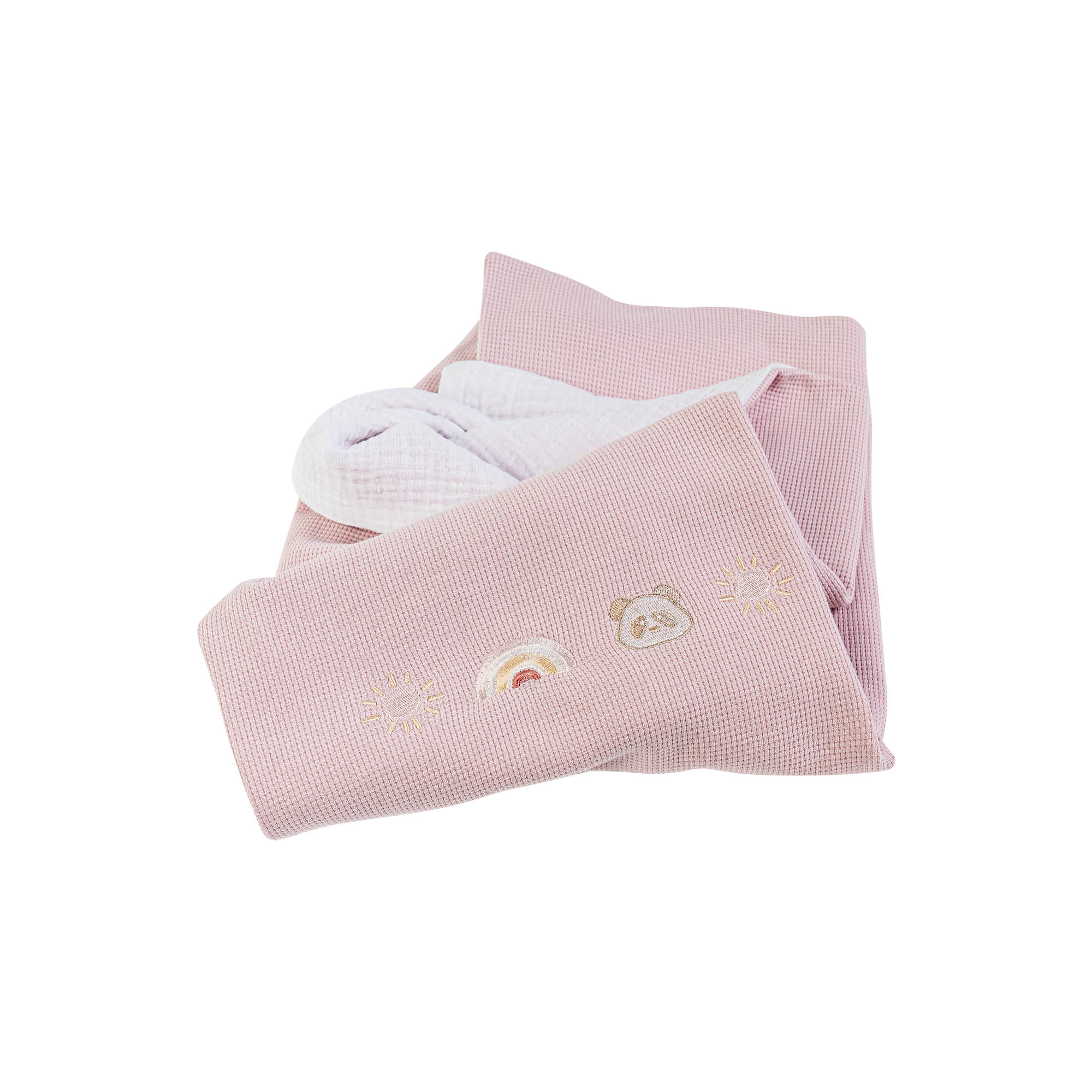Copertina nidino light ricamata per culla e carrozzina Arcobaleno - Rosa malva