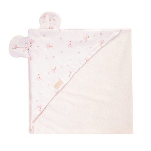 Telo bagno BABY (0-6m) con cappuccio in spugna di bamboo - cm 75×75 - Rosa Talco