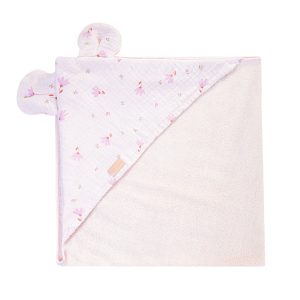 Telo bagno BABY con cappuccio in spugna di bamboo Rosa Talco