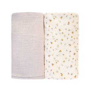 Swaddle in mussola SET 2 pezzi fiore panna + unito greige