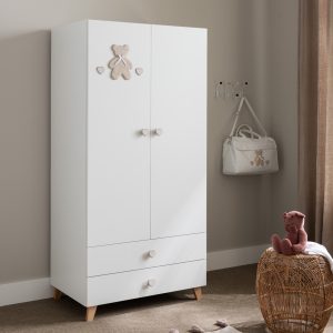 Armadio TEDDY - Bianco con maniglie e decoro tortora cm 90 x 59 x h 187