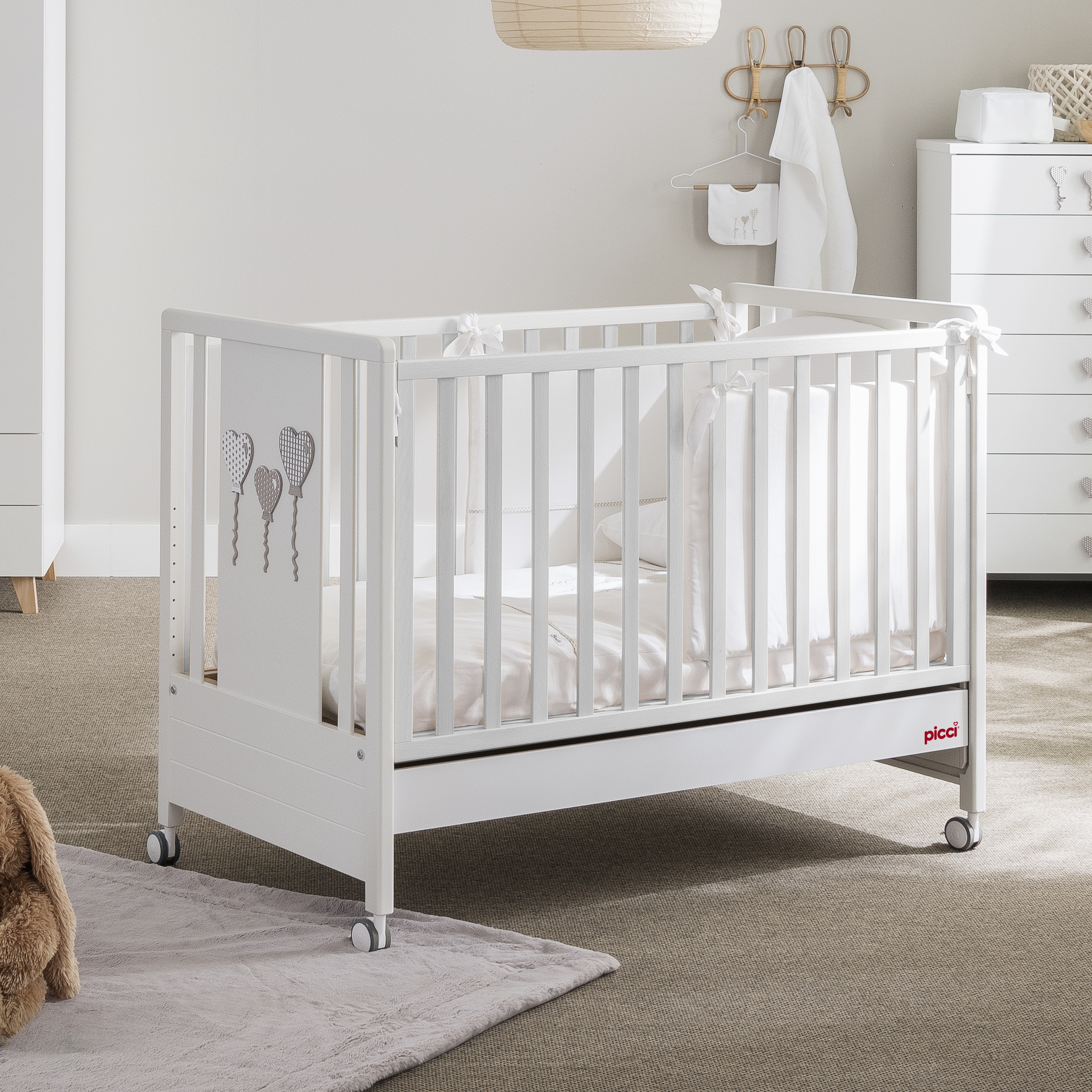 Lettino SOFT - Bianco con sponde bianche decoro tortora