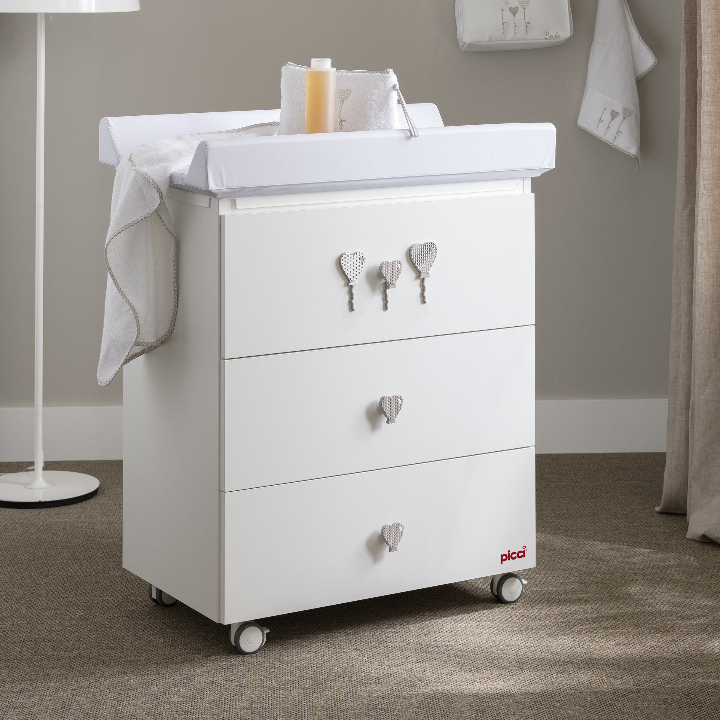 Fasciatoio SOFT - Bianco con maniglie e decoro tortora