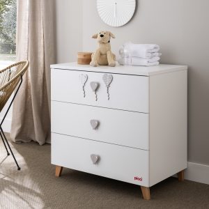 Comò SOFT - Bianco con maniglie e decoro tortora