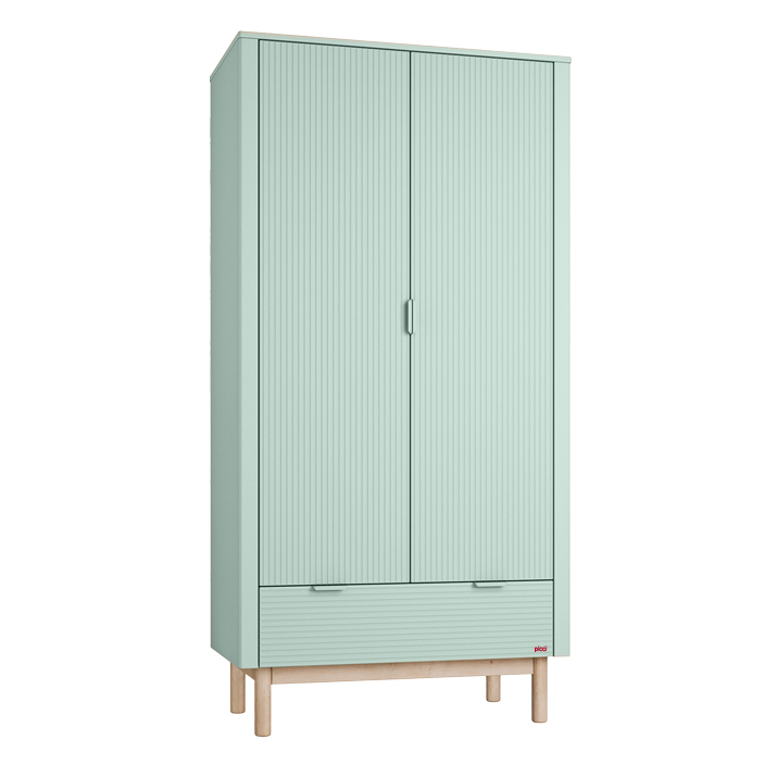 Armadio Demì Salvia con cassetto, 3 ripiani e palo appendiabiti regolabile - cm 100,2 x 52,4 x h 197,8 - immagine 5