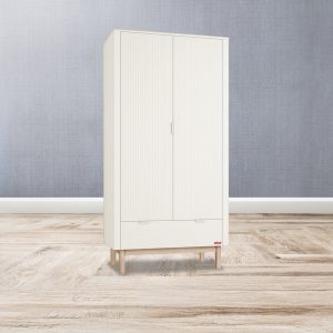 Armadio Demì Bianco con cassetto, 3 ripiani e palo appendiabiti regolabile - cm 100,2 x 52,4 x h 197,8