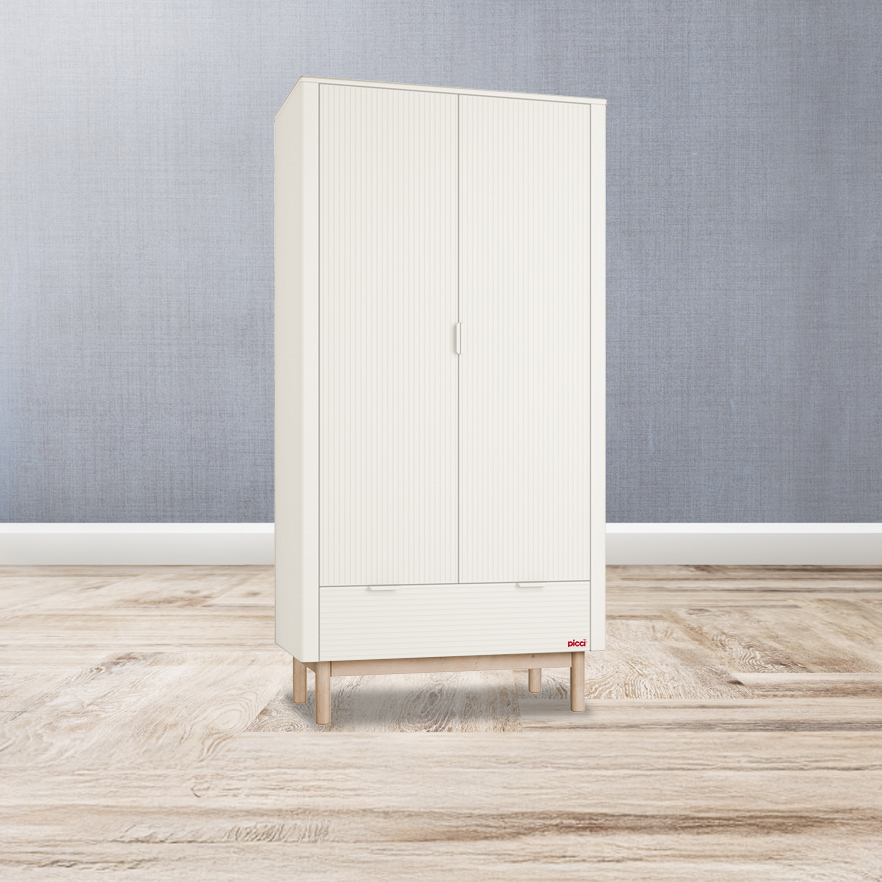 Armadio Demì Bianco con cassetto, 3 ripiani e palo appendiabiti regolabile - cm 100,2 x 52,4 x h 197,8