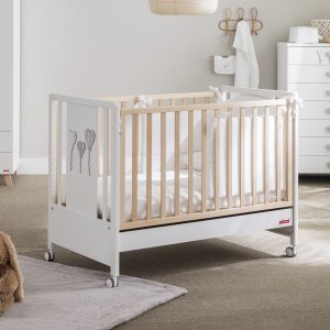 Lettino SOFT - Bianco con sponde in faggio decoro tortora