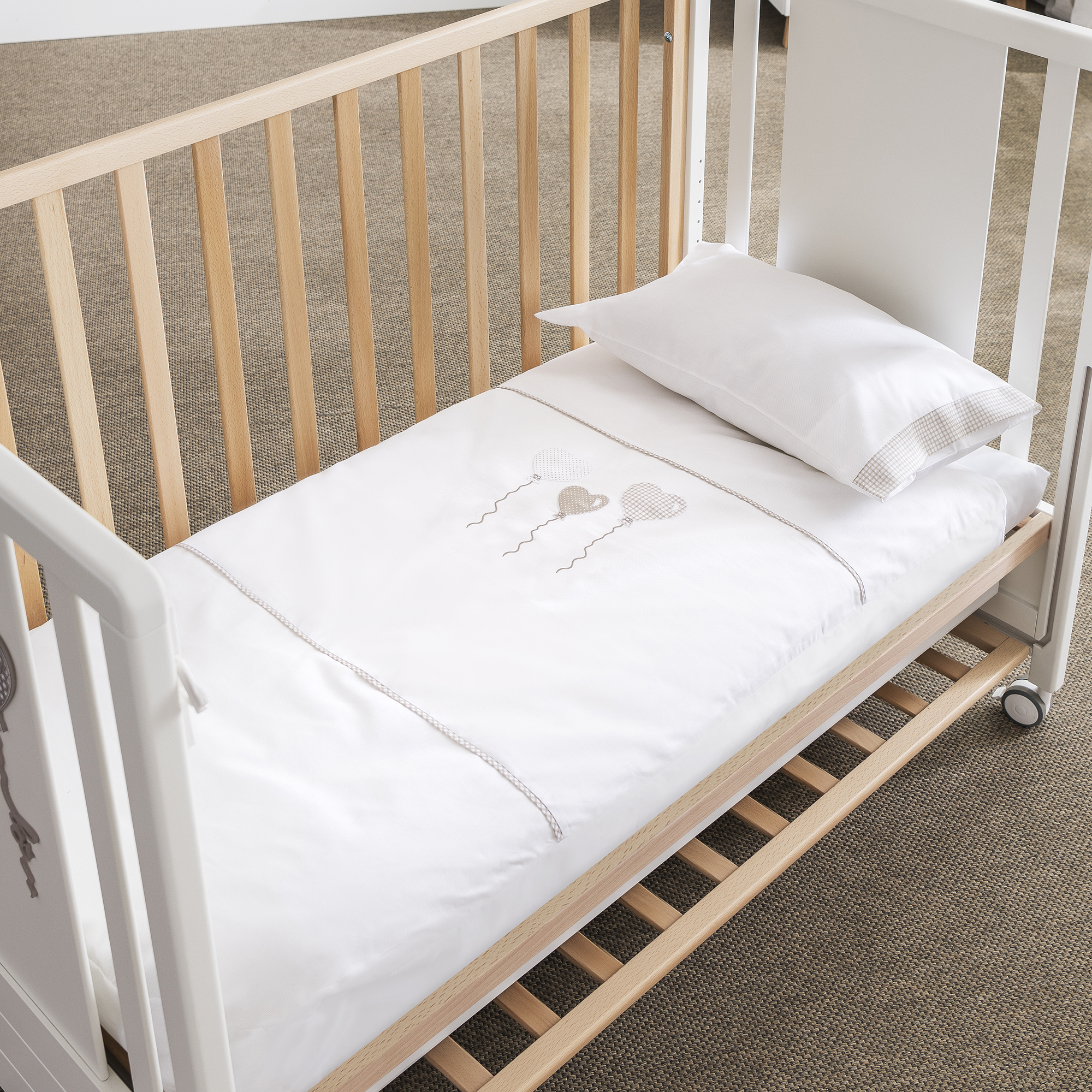 Piumone lettino Soft con decoro tortora