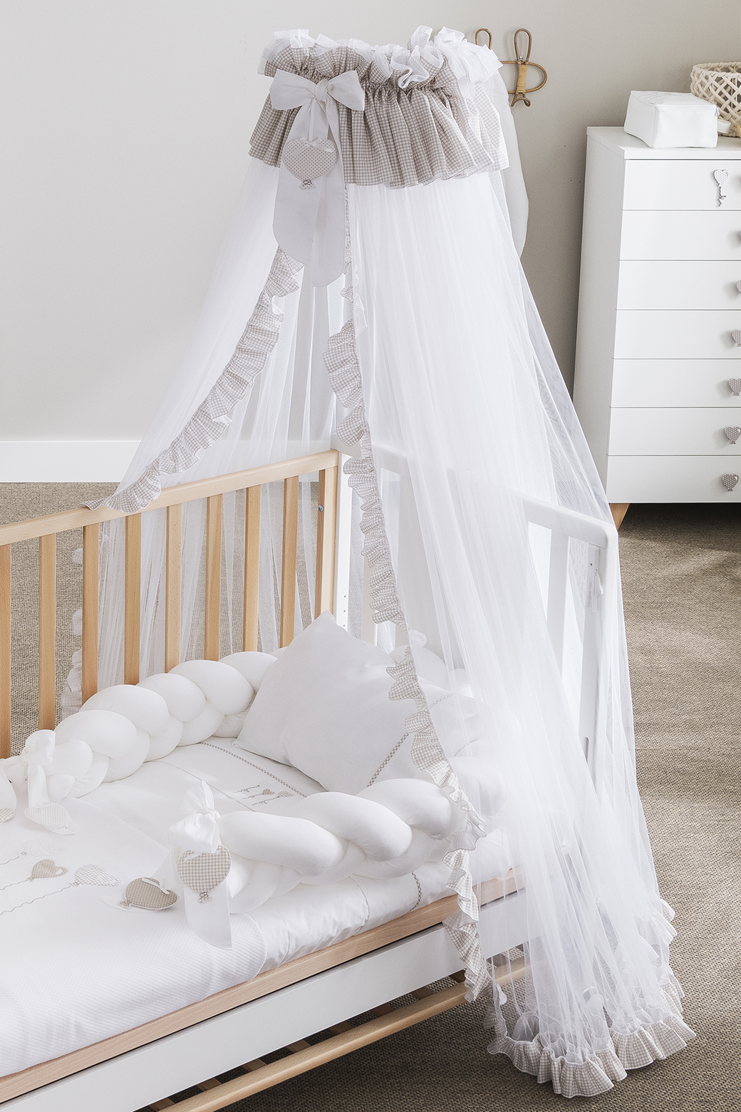 Velo lettino Soft- Bianco con decoro fiocco