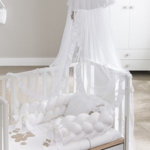 Velo lettino Teddy Bianco con decoro tortora - cm 180x600