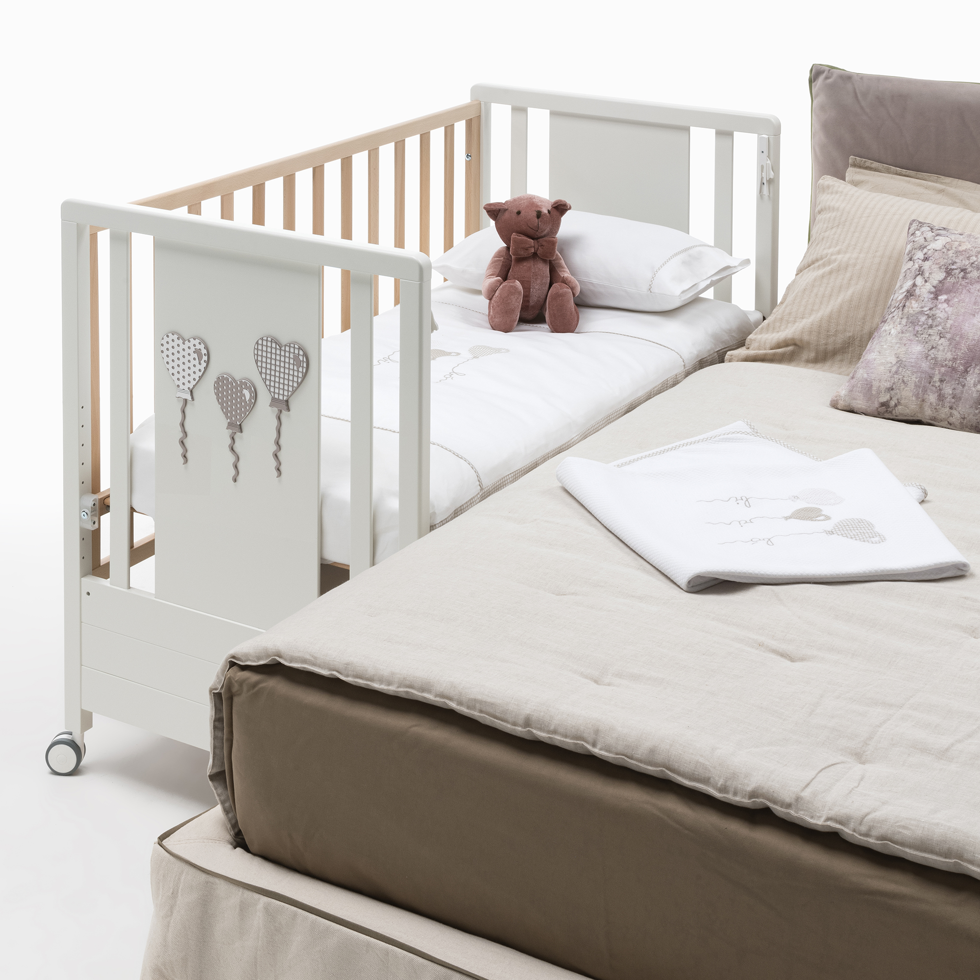 Lettino SOFT - Bianco con sponde bianche decoro tortora - immagine 2