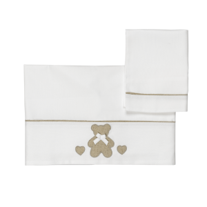 Set lenzuola lettino Teddy - Bianco con decoro tortora