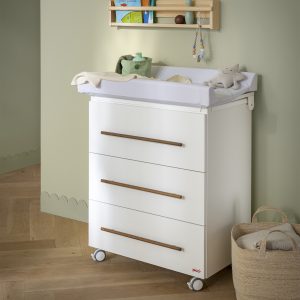 Angel Comò 3 cassetti Bianco - Basamento e maniglie Tortora