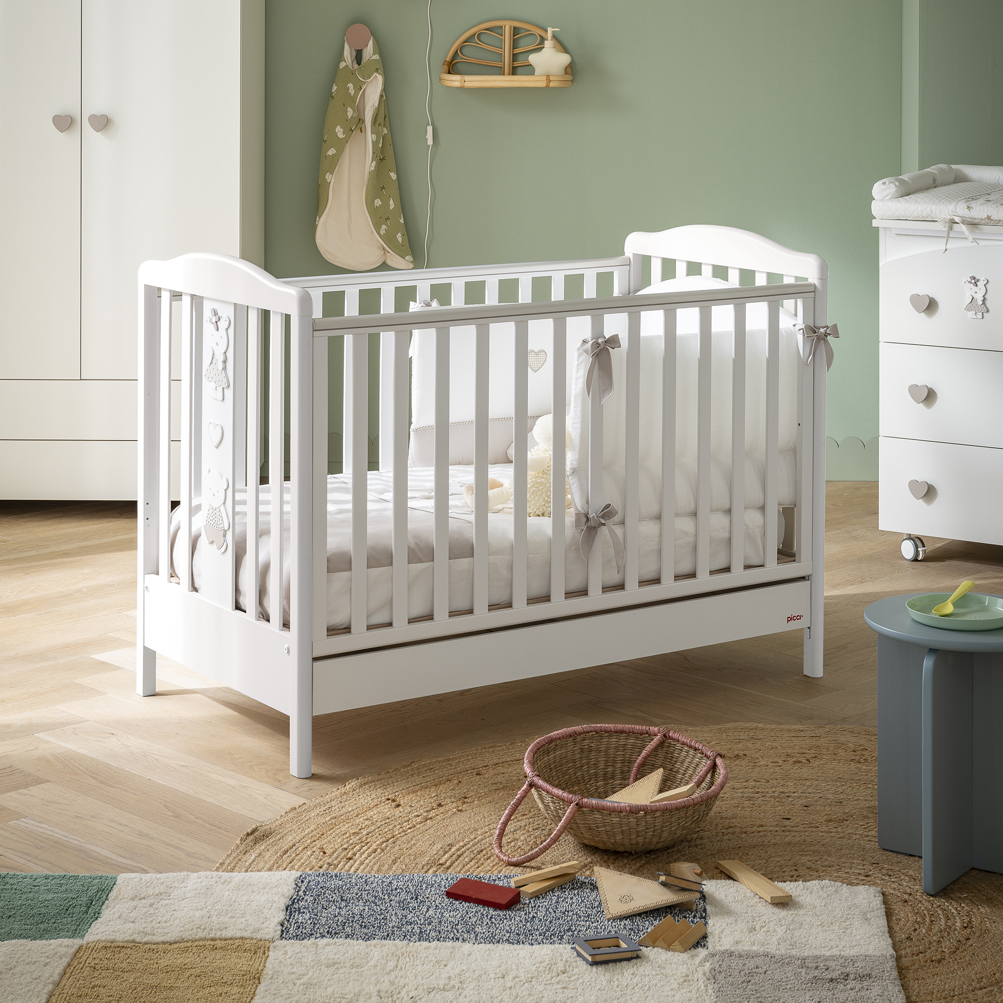 Piccini Lettino Bianco con decoro tortora