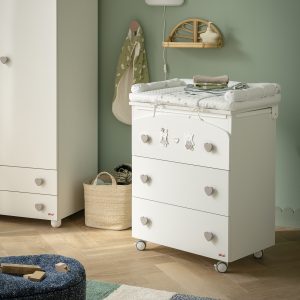 Piccini Fasciatoio - Bianco decoro tortora con pomoli cuore bianco