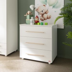 SUNNY Comò - Bianco maniglie faggio