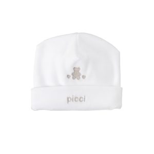 Cappellino Invernale in ciniglia - Bianco con decoro tortora