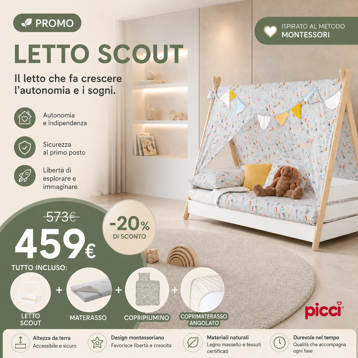 PROMO LETTO SCOUT - Fine serie - cm 168 x 94,5x h 152,5