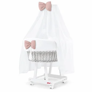 Culla Baby Miss completa di struttura con rivestimento colore Bianco e Rosa talco in raso di cotone